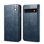 Cubix Flip Cover for Google Pixel 6 Handmade Leather Wallet Case with Kickstand Card Slots Magnetic Closure for Google Pixel 6 (Navy Blue)