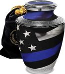 Blue Line Flag Cremation Urn for Ashes Adult Male - Beautifully Handcrafted Patriotic & Personalized Cremation Urns for Human Ashes Adult Man for Police or First Responder