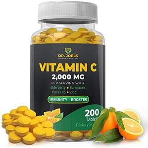 Immune Support Vitamin C 2000 mg - 200 Tablets - with Zinc, Elderberry, Rose Hip, Echinacea - Boosts Immune System- Made in USA