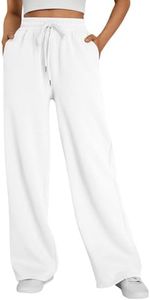 Trendy Queen Womens Wide Leg Fleece Lined Sweatpants White XL