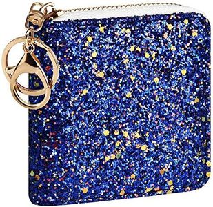 GEEAD Small Glitter Wallet for Women Girls Mini Coin Purse Pouches with Key Ring (Navy Blue)