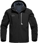 Rdruko Men's Outdoor Softshell Jacket Full Zip Fleece Lined Waterproof Hiking Climbing Hooded Jacket, 01 Black, Large