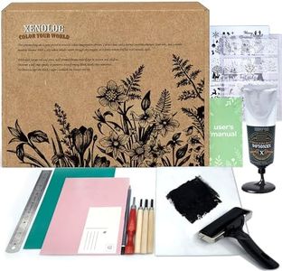 Xenolog Super Value Block Printing Kit -Includes Lino Cutter, Printing Ink, Linoleum Blocks, Brayer, Transfer Paper, Stencils, Postcards, Paint Palette, Ruler & Pencil for Stamp Making and Printmaking