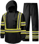 FFTSAFEWARP Hi Vis Rain Jackets for Men Reflective Waterproof High Visibility Class 3 Safety Rain Suit with Black Bottom,Removable Hood