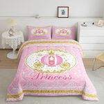 Pink Theme Comforter Set Full Size,Carriage Bedding Set for Girls Women Adult Bedroom Decoration,Kids Princess Style Bed Duvet Insert,Cute Cartoon Comforter with 2 Pillowcase