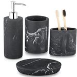 zccz Bathroom Accessory Sets, 4 Pieces Bathroom Accessories Complete Set Vanity Countertop Accessory Set with Marble Look, Includes Lotion Dispenser Soap Pump, Tumbler, Toothbrush Holder and Soap Dish