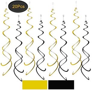 Black and Gold Party Swirl Decorations,Foil Ceiling Hanging Swirl Decorations, Whirls Decorations,Pack of 20