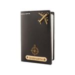 AICA Personalised Name & Charm Leather Passport Cover Holder for Men & Women (Black)