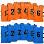 Anzices Team Practice Vests, 12 Pack Numbered Sports Training Jerseys Washable Volleyball, Basketball, Football Bibs Comfortable Polyester Pinnies for Kids, Youth and Adults - Blue & Orange