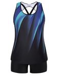 Hanna Nikole Women Plus Size Tankini Swimsuits Tummy Control Bathing Suits Tank Top with Sports Bra Blue 20