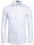 PARKLEES Men's Long Sleeve Dress Shirt Solid Slim Fit Casual Business Formal Button Up Shirts with Pocket White L