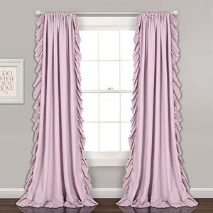 Lush Decor Reyna Ruffle Window Curtain Panel Set for Living, Dining, Bedroom (Pair), 54" W x 84" L, Lilac