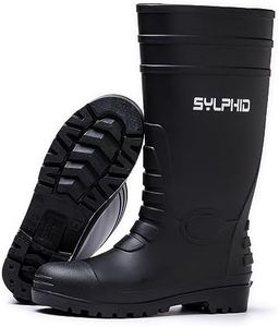 SYLPHID PVC Rubber Work Boots for Men Waterproof Men's Rain Boots with Steel Toe Steel Shank Mens Agriculture Knee Boots for Gardening Yard Work, Black Without Steel Toe, 11