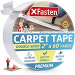 XFasten Double Sided Carpet Tape for Area Rugs 2 Inch x 60 Yards Residue-Free Carpet Tape Double Sided Vinyl Tape for Laminate Floors, Rug Tape Gripper for Carpet, Tape for Hardwood Floors