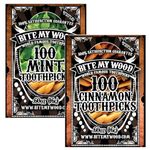 Bite My Wood Flavored Toothpick Combo - Infused 3 Times Flavor Toothpicks May Aid In Quit Smoking, 100 Cinnamon Toothpicks With 100 Mint Toothpicks (Combo)