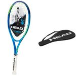 HEADHEAD Ti. Conquest Tennis Racket - Pre-Strung Head Light Balance 27 Inch Racquet - 4 3/8 In Grip, Dark blue & Coverbag Racket coverbag, BlackHEAD