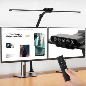 Kinsdan Desk Lamp, 24W Double Head Desk Lamp with Clamp, Led Desk Lights with Rotatable Swing Arm, Architect Desk Lamp 4 Brightness 4 Colors, Auto Dimming Task Light for Monitor Work Study