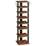 HOOBRO Vertical Shoe Rack, 8 Tier Shoe Storage Organizer with Hooks, Narrow Shoe Rack for 8 Pairs, Space Saving, Stable and Strong, Entryway, Living Room, Bedroom, Rustic Brown and Black BF07XJ01G1