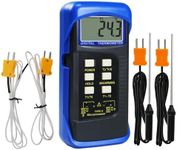 Handheld Digital K-Type Thermometer with Dual Channels and 4 Thermocouples (Wired & Stainless Steel) -50 to 1300°C (-58 to 2372°F) Range Kelvin Scale, High-Temperature Measurement Sensor