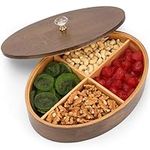Belle Vous Round Serving Tray with Lid & 4 Compartments - 29cm/11.4 Inches - Bamboo Nuts Platter Tray - Multipurpose Storage Container for Nuts, Dry Fruits, Candy, Tea Bags, Keepsake Items & Jewellery