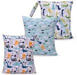 eaxin 3pcs Cloth Diaper Wet Dry Bags Waterproof Reusable with Two Zippered Pockets Travel Beach Pool Daycare Soiled Baby Items Yoga Gym Bag for Swimsuits or Wet Clothes (Dinosaur,Polar bear)