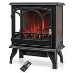 Tangkula 23 Inch Electric Fireplace Stove, Freestanding Fireplace Infrared Heater with Vivid Flame Effect, 3-Sided Panoramic View, Overheat Protection, 1400W Space Heater, Ideal for Home & Office