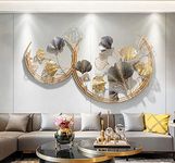 DSH Wall Art Metal Round Shaped Beautiful Leaf Wall Arts For Home Hotel Decoration.(04-DOUBLEmoon)