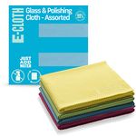 E-Cloth 4-Pack Glass & Polishing Cloth, Sustainable Microfibre Cleaning Cloth Set, Perfect Cleaner for Glass, Windows and Mirrors, Washable and Reusable, 100 Wash Promise, Assorted Colors