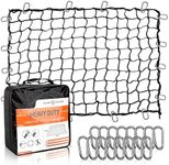 Seven Sparta 5’ x 7’ Bungee Cargo Net Stretches to 10' x 14' for Truck Bed, Pickup Bed, Trailer, Trunk, SUV with 16 Bonus D Clip Carabiners Car Organizer Net for Large Loads (Black)