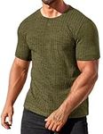 COOFANDY Men's Henley Shirts Short Sleeve Casual Basic Summer Ribbed T Shirts Army Green