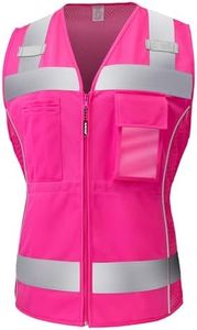 KAYGO Safety Vest with Pockets - High Visibility Reflective Vest For Woman Waist-Defining Construction Vest (Type R, Not FR) KG0118 (XS, Pink Slim, 1 Pcs)