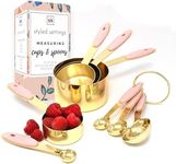 Pink Measuring Cups and Spoons Set - Sturdy 8PC Pink & Gold Measuring Cups and Spoons Set Stainless Steel with Pink Silicone Handle- Pink Kitchen Decor - Pink Kitchen Accessories - Cute Measuring Cups