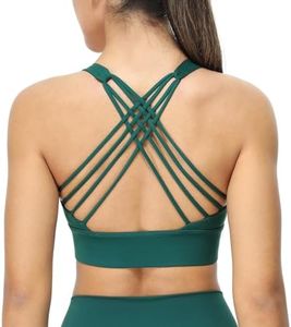 icyzone Sports Bras for Women - Activewear Strappy Padded Workout Yoga Tops Bra (Deep Teal, XL)