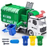 JOYIN Jumbo Take Apart Friction Powered Side-Dump Recycling Garbage Truck Toy with Light and Sounds, 3 Trash Cans, Screwdriver Toys, for DIY Assembly