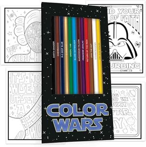 PunLabs Color Wars Parody Colored Pencil Set for Fans - 12 Star Wars-Inspired Parody Pencils with Clever Foil-Stamped Names - 5 Color Wars-Themed Coloring Pages