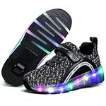 Qneic Roller Skate Shoes LED Light Up Wheely Shoes Roller Shoes for Boys Girls Kids Wheeled Sneaker Shoes (11.5 Little Kid / EU28 ; Black)