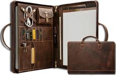 GZRHKJ Genuine Leather Portfolio, Padfolio Organizer with Handle, Personalized Padfolio，Padfolio with Zipper for Men Women，Suitable for 15-inch Laptop Legal Pad Padfolio, Dark Khaki