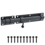 Sayayo Slide Bolt Latch Lock 9 Inch Heavy Duty Stainless Steel Solid Barrel Bolt Latch, Black Large Sliding Door Lock Latch with Padlock Hole for Wooden Gates Garden Shed Locks, CMS9200-B