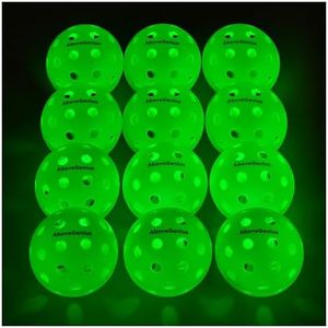 AboveGenius 12-Pack LED Light Up Pickleball Balls, Glow in The Dark 40-Hole Outdoor Pickleballs with Tool, High Visibility for Night Play，Sports Gift for Men Women