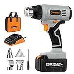WORKSITE Heat Gun Cordless, 20V Max Lithium-ion Battery Hot Air Gun Kit with 4.0A Battery, Fast Charger & Tool Bag, 4 Nozzle Attachments for Crafts, Shrink PVC and Stripping Paint