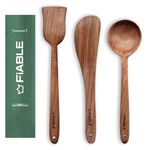 FiABLE Pure Neem Wood Spatula for Cooking| Wooden Spatula for Baking and Mixing | No Polish, Naturally Antimicrobial and Non Stick - Neem Wood Flip & Serve Set of 3