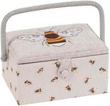 Hobby Gift Sewing Box, Wood/Fabric, Embroidered Bee, Medium