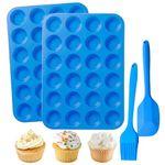 Mini Muffin Pan, 2Pcs Silicone Cookies Cupcake Bakeware Tin, Small Cupcake Cases Mould with 2 Brushes, Bakeware Pan Tray Mould for Cupcakes Brownies Muffins Pudding(2x24 Cups)