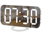 SZELAM Digital Clock Large Display, LED Electric Alarm Clock Mirror Surface for Makeup with Diming Mode, 3 Levels Brightness, Dual USB Ports Modern Decoration for Home Bedroom Decor (White)