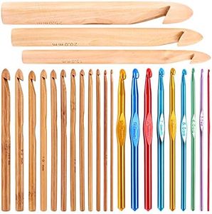 Glarks 24Pcs Crochet Hooks Set, 15Pcs 3 to 25 mm Wooden Bamboo Crochet Needle Knitting Hooks with 9Pcs 2 to 10 mm Aluminum 2-10 mm Handle Crochet Hooks for Sweater Hat Scarve Glove Knitted Weaving