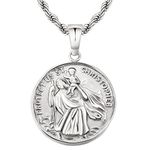 KRKC&CO Mens Coin Pendant Necklace, St. Christopher Stainless Steel Chain Necklace, Medallion Amulet Pendant Necklace for Men and Boys