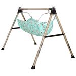 ZuMart® Baby Boy's and Girl's Portable Folding Swing Baby Cradle Ghodiyu Palna with Hammock Having Mosquito Net,Square,Steel,Black