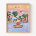 The Spring Palette | HANOI - Travel Inspired Modern Wall Painting | Modern Art Painting for Living Room Bed Room and Office | 11 x 14 inches (Natural Frame)