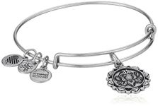 Alex and Ani Path of Symbols Expandable Bangle for Women, Lotus Peace Petals Charm, Rafaelian Finish, 2 to 3.5 in, Expandable, Silver