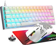 60% Gaming Keyboard and Mouse and Mouse pad Combo,3 in 1 Wired RGB Backlight Bundle with Mechanical Keyboard,12000 DPI Mouse for PC Gamers,Xbox,PS4 Users(White)